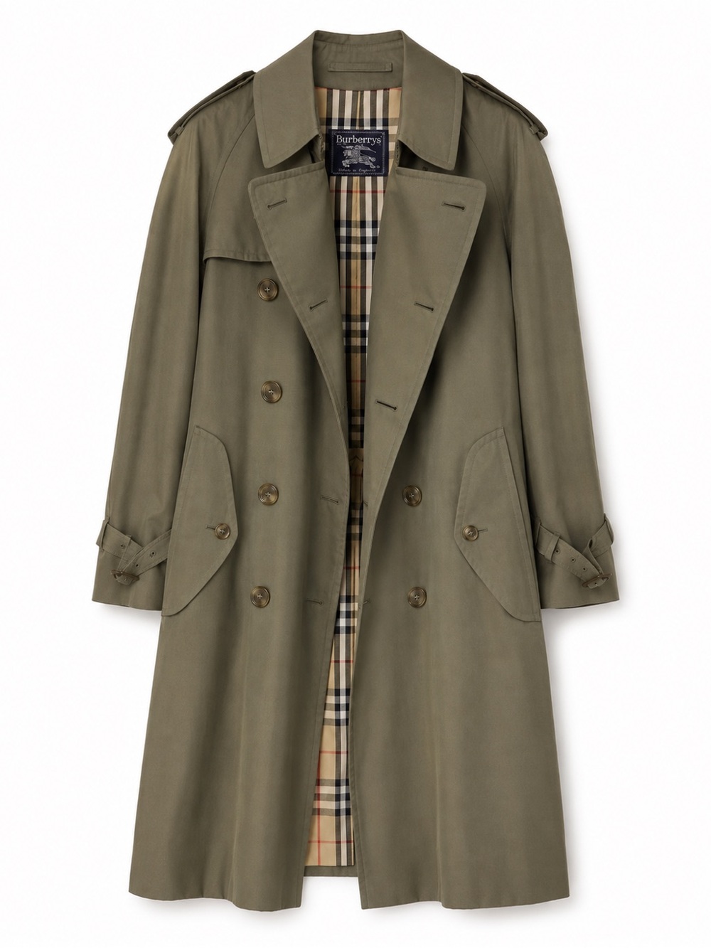 Burberry Women’s Green Belted Long Trench Coat Nova Check Lined, Size M